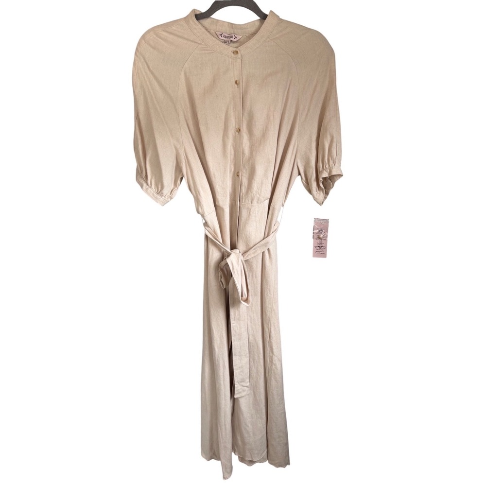 Nanette Lepore Sand Beige Linen Blend Midi Dress Button Front Belted NM3S106Y3